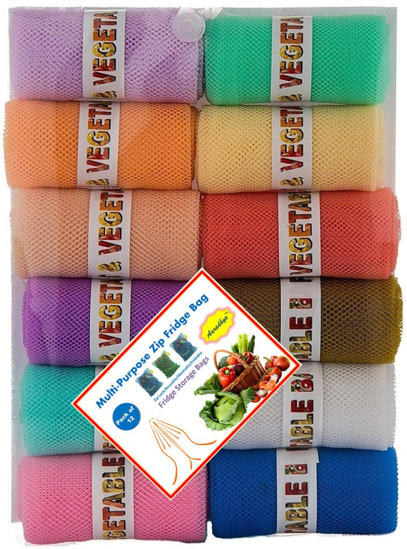 aaradhya Multi-purpose Vegetables and Fruits Mesh Fridge Storage Washable Zip Bags, Grocery Bags Pack of 12 Grocery Bags(Multicolor)