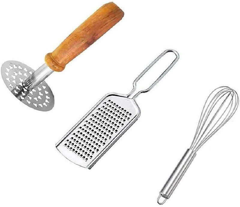 Rangera Export Combo Flexible with Egg Whisker and Stainless Steel Potato Masher Kitchen Tool Set Kitchen Tool Set Kitchen Tool Set(Grater, Masher, Whisk)