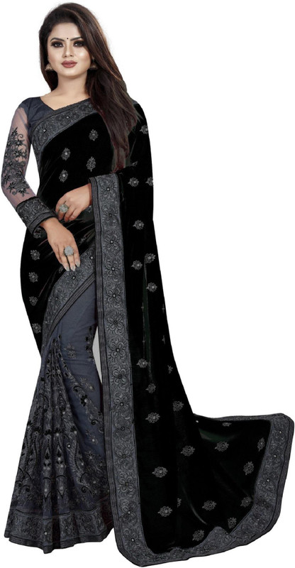 AVSAR PRINTS Embroidered Bollywood Net, Vichitra Saree(Black) AVSAR PRINTS Embroidered Bollywood Net, Vichitra Saree(Black)
