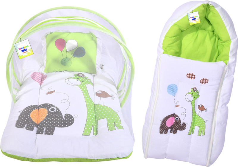 Toddylon Baby Mosquito Net Bed with Cushioned Pillow And Sleeping Bag Standard Crib(Fabric, Green)