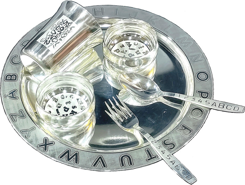 BENGALEN Pack of 6 Silver Plated Dinner Set for Baby Rice Ceremony Annaprashan Gift for Boys Girls Birthday Dinner Set(Silver)
