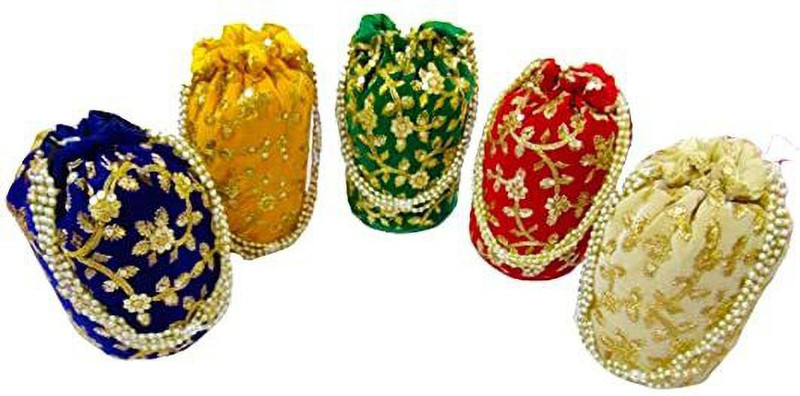 Avanti Creation Ethnic Jardosh Embroidered Velvet Potli Bag For Women A5 Wristlet