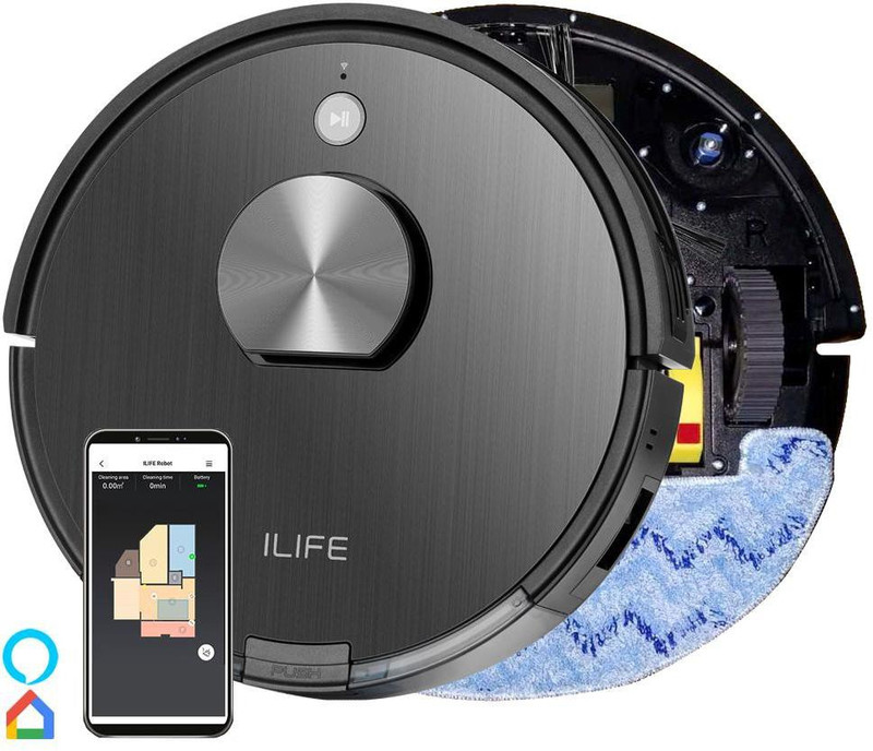 ILIFE A10s Lidar Robot Vacuum Cleaner Robotic Floor Cleaner with 2 in 1 Mopping and Vacuum, Anti-Bacterial Cleaning, Swappable Battery (WiFi Connectivity, Google Assistant and Alexa)(Gray)