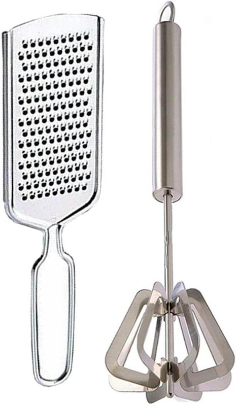 OC9 Stainless Steel Pakkad / Utility Tong & Mathani & Cheese Grater Kitchen Tool Set(Silver, Tong, Blender, Grater)