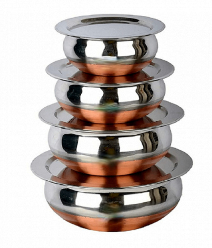 RBGIIT Premium Quality Mirror Finish Stainless Steel Deep Vessel /Handi / Cooking Pot For Kitchen. Export Quality Stainless Steel Making The Utensil Highly Durable, Long Lasting & Rust Free. Stainless Steel Copper Bottom Cookware Handi, Cooking Bowl, Serving Biryani Punjabi Pot Pan Combo Handi/Urli