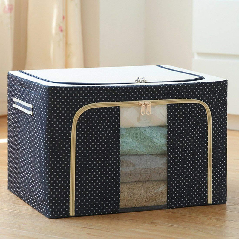 SHUANG YOU NA Fabric Foldable Box Steel Frame Collapsible Wardrobe Storage Organizer Bag for Blanket Quilt Clothes Kids Dress Garment Shirt Saree - 66L Storage Organizer Bag_66L(Multicolor)