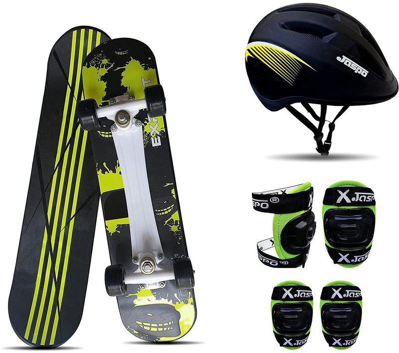 Jaspo Experts Intact Combo 26"x 6.25" Anti Skid Skateboard with Helmet, Knee & Elbow Guard Skating Kit