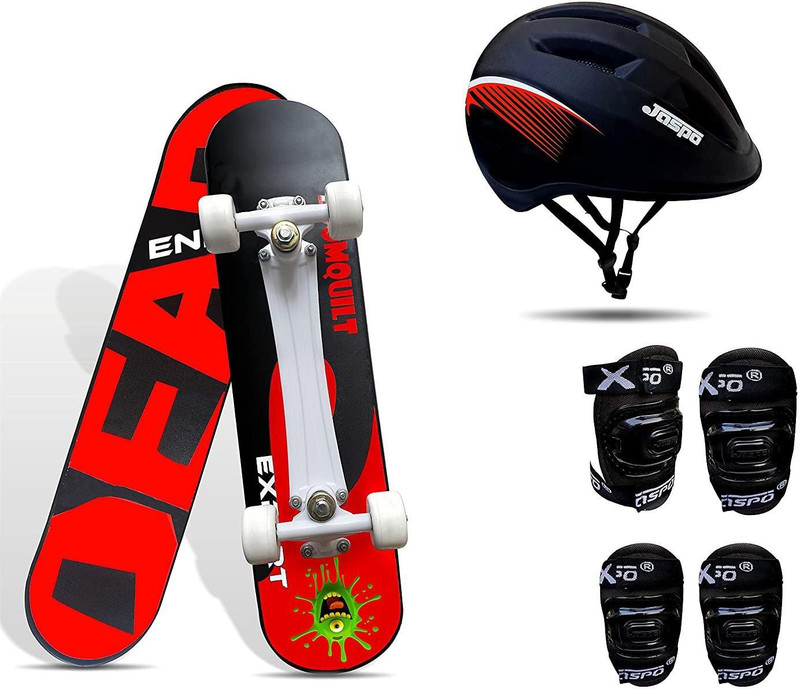 Jaspo Experts Intact Combo 26"x 6.25" Anti Skid Skateboard with Helmet, Knee & Elbow Guard Skating Kit