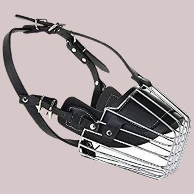VM Mart Dog Steel muzzle with Adjustable Strap for Anti Biting Dog (Black) (Medium- M) Medium Strips Dog Muzzle(Black)