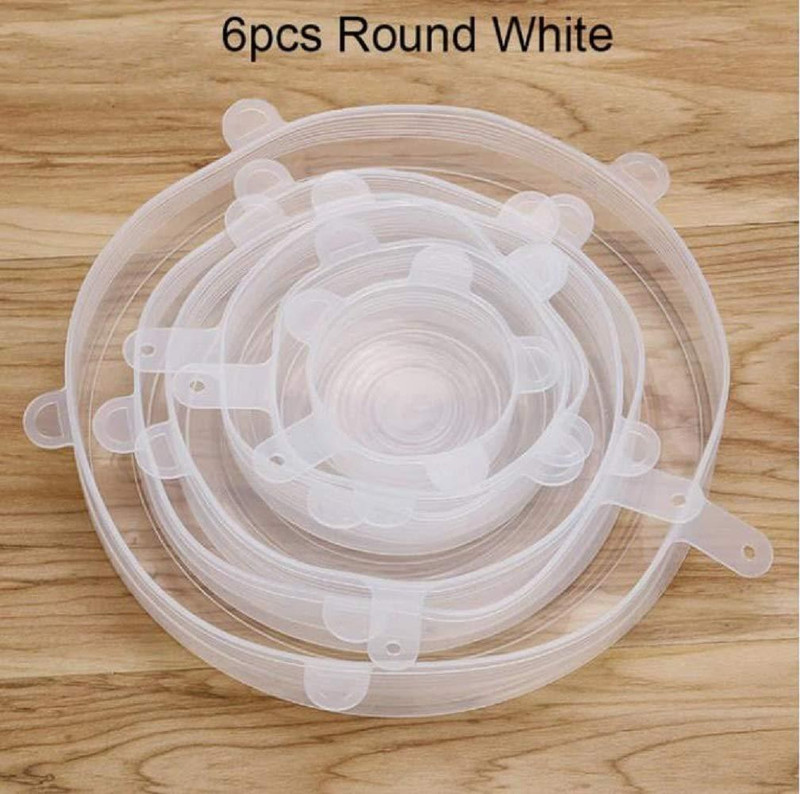 Inllex Silicone Stretch Lids 6-Pack, Reusable Durable Food Storage Covers for Bowl Cups Jars Fruits Vegetables, Expandable Food Covers Keeping Food Fresh Fit 8.3 inch, 6.5 inch, 5.7 inch, 4.5 inch, 3.8 inch, 2.6 inch Lid Set, Pack of 6(Silicone)