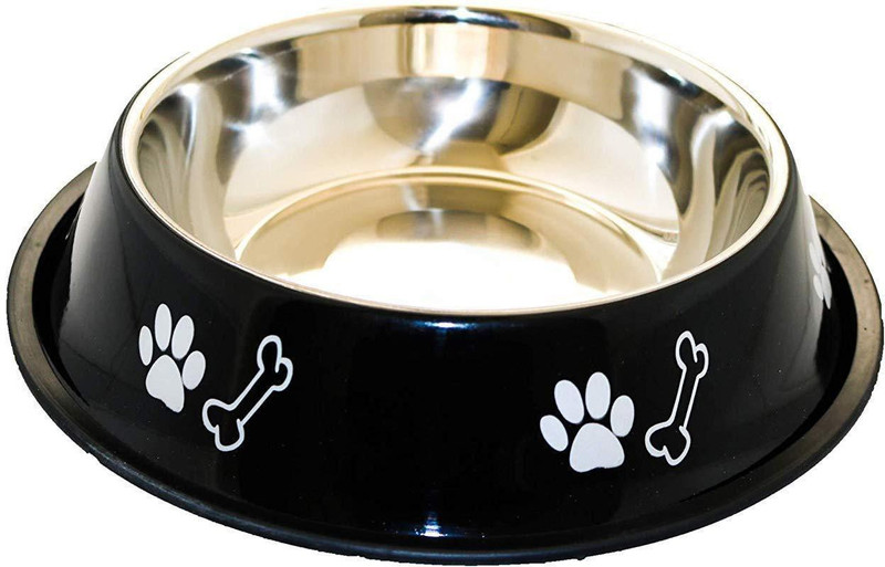 Kiki N Pooch Round Stainless Steel Pet Bowl(500 ml Black)