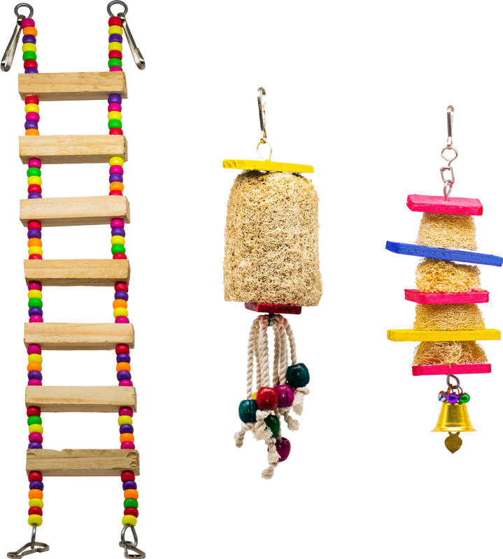 GREENBIRDS TOYS Combo Of Colorful Wooden Swing & Impossible Triangle Hanging Parrot Toys Cage Accessories Resting Toy Pet Perch Bird Toy For Cockatiel, Lovebird, Finches & All Birds & Parrots Wooden Chew Toy, Training Aid, Perch For Bird