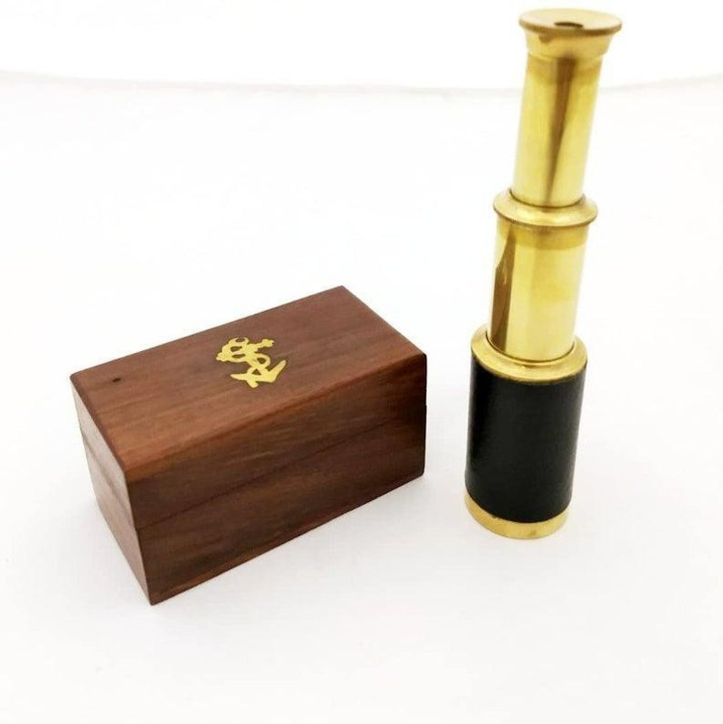 Ascent India Brass shiny Pocket Telescope leather grip Wood Box Marine Gift Telescope(2 mm , Gold, Brown)
