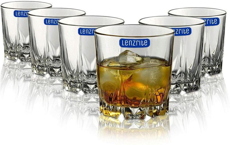 Lenzrite (Pack of 6) Pack of 6 Velocity Florence Old Fashion Whiskey Glass Lead Free Barware for Scotch, Bourbon, Liquor and Cocktail Drinks - 300 ml Glass Set Whisky Glass(300 ml, Glass, Clear)