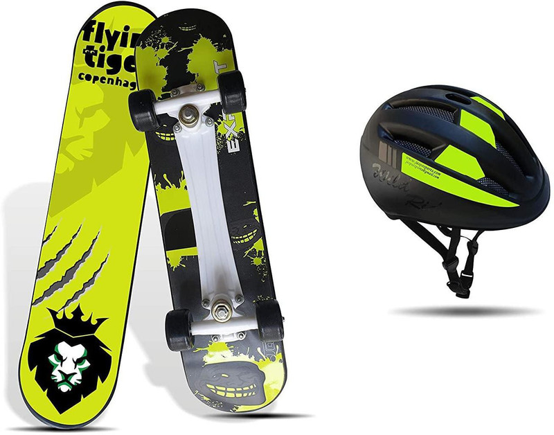 Jaspo Experts Dual Combo 27"x7" Anti Skid Skateboard with Grip Tape, Carry Bag and Helmet Skating Kit