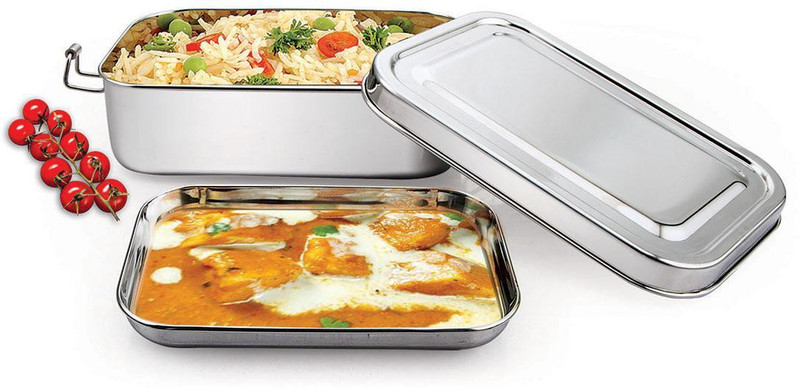 Luxuria Stainless Steel medium Lunch Box for School, Office Tiffin – Rectangular Shape 2 Containers Stainless Steel Office Lunch Box(1000 ml)