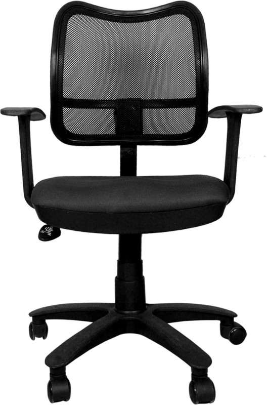 Rajpura Square Medium Back Revolving Chair with Push back Mechanism in Black fabric & Black mesh/net back Fabric Office Executive Chair(Black, Optional Installation Available)
