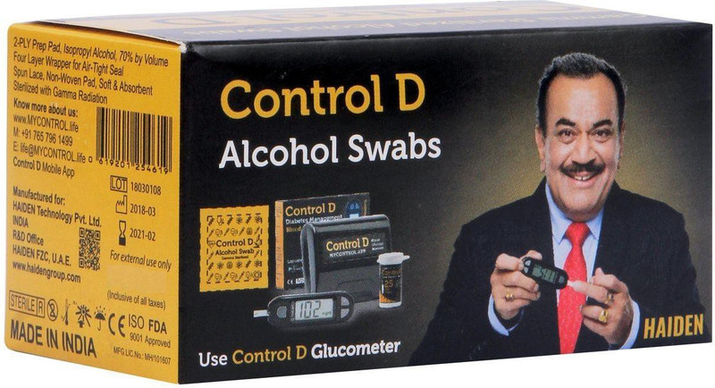 Control D Alcohol Swabs, 70% isopropyl alcohol swabs sachets, Individually Sterile & Sealed - 100 Pcs(100 Units)