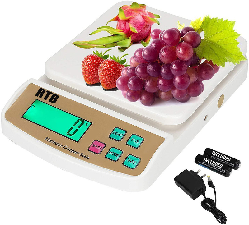 RTB Electronic weight machine for kitchen home,weighing machine, | Electronic Food Weight Scale Upto 10 KG for Home, Kitchen, Shop | Small, Portable for Food, Fruits, Products|White -with Adapter Weighing Scale(White)
