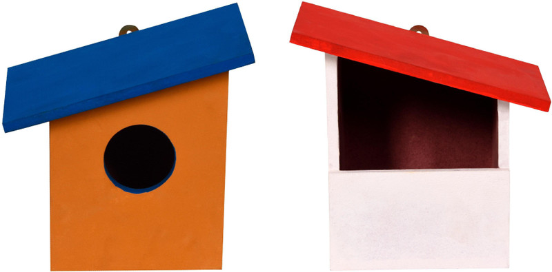 Cket Bird House Wooden Combo RED-BLUE Pack Of 2 Bird House(Wall Mounting)