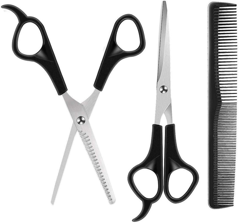 FUZIONES PROFESSIONAL HAIR CUTTING AND THINNING SCISSOR WITH COMB FOR SALON AND HOME USE Scissors(Set of 3, Black)