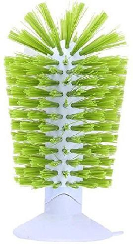 MOHAK Brush-Up Glass Brush with Suction Cup Upright Stays in Sink Bristle Scrub Kitchen Bottle Cleaning Washing(Multicolor)
