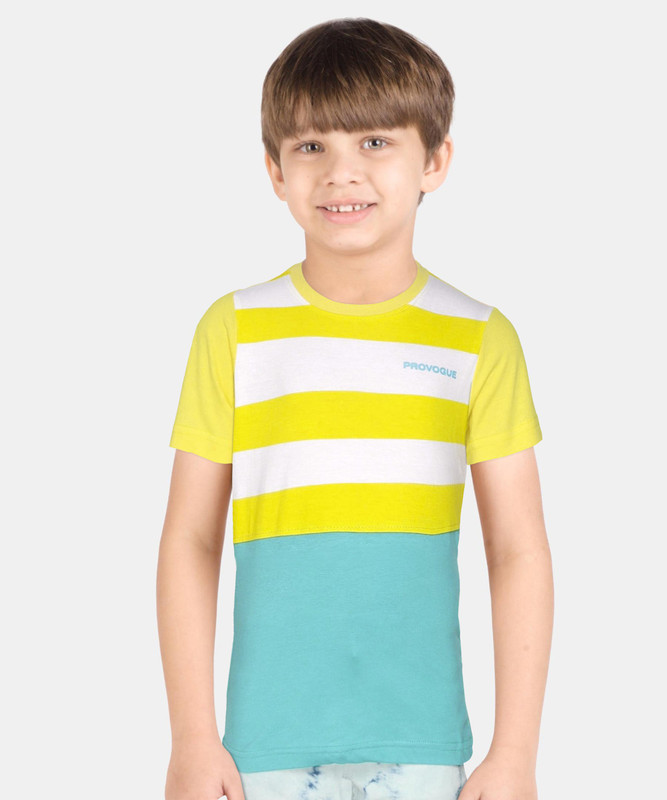 PROVOGUE Boys Striped Cotton Blend Regular T Shirt(Multicolor, Pack of 1)