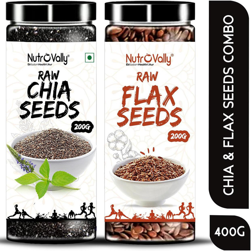 NutroVally Raw Chia Seeds, Flax Seeds Combo Loaded with Omega 3, Zinc, Fiber, Calcium, Protein for weight loss, Healthy Heart and Boost Immunity…