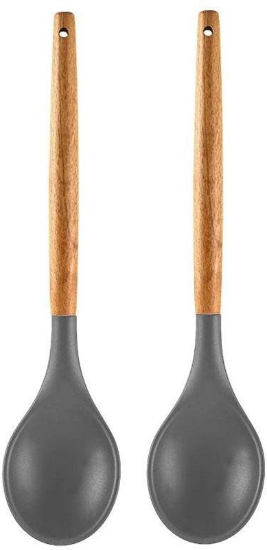 Woodtula Silicone Ladle Spoon with Wooden Handle Kitchen Soup Ladle, Grey Pack of 2 Wooden Spatula(Pack of 2)