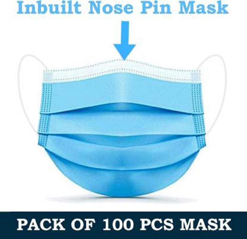BUWCH 5 Layer Reusable Mask DISPOSAL MASK USE AND THROW FOR GOOD HEALTH (Free Size, Pack of 100) Surgical Mask With Melt Blown Fabric Layer(Free Size, Pack of 100, 3 Ply)