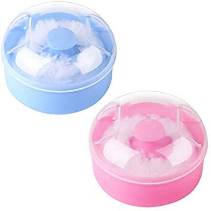 QKYPZO Premium Powder Puff With Powder Storage Powder Case With Puff for New Born Baby, Men and Women, Girls(Blue Pink)