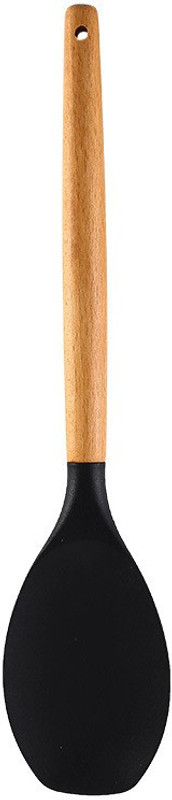 Woodtula Kitchen Cooking Silicone Spatula Set, Black Pack of 1 Wooden Spatula(Pack of 1)