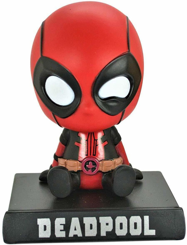 Daiyamondo DEADPOOL Big Size Bobble Head - Action Figure Moving Head Bobblehead Spring Dancing PVC Bobble Spring Dancing Doll Toy Car Dashboard Bounce Toys for Car Interior Dashboard Expression Bobble Head for Car Dashboard and Office Desk(Red)