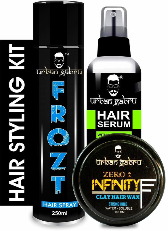 urbangabru Combo Hair Styling Kit - Clay Hair Wax (100 Gm) + Hair Serum Pre-Styler (100 ml) + Frozt Hair Spray (250 ml)(3 Items in the set)
