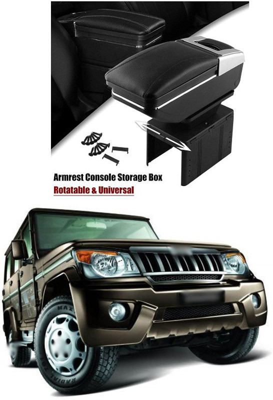 PECUNIA Universal Car Armrest Center Console Pad,PU Leather Car Armrest Seat Box Cover Protector Protects from Dirt,Damage,Pet Scratches,Old Damaged Consoles (Black) A109 Car Armrest(Mahindra, Bolero)