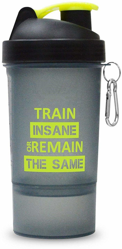 ALLIEDSALESINDIA Train Insane ONE Gym Shaker SG-101 600 ml with Protein Compartment 200 ml Plastic Shaker(Pack of 1, Black)