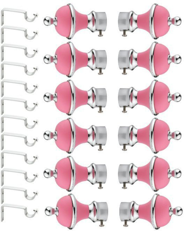 GLOXY Silver, Pink Rod Rail Bracket, Curtain Knobs, Curtain Hooks, Curtain Rods Metal(Pack of 24)