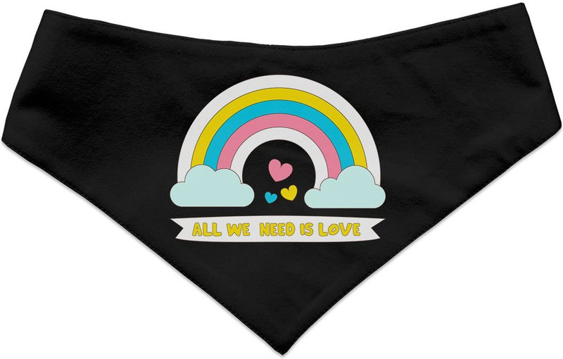 RUSE Bandana for Dog, Cat(Reversible Dog Bandana ALL We Need Is Love Printed Cotton Off White and Blue Curacao Striped /Dog Scarf/Dog Gift Adjustable Snap Button for Dogs/Small)