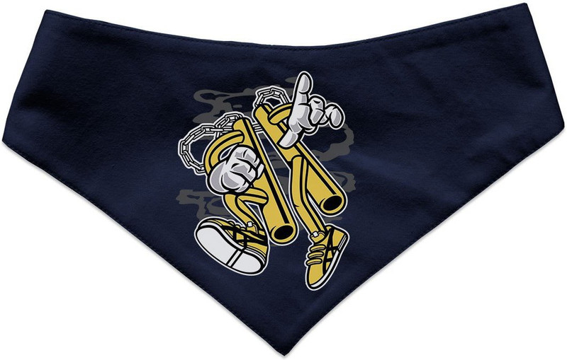 RUSE Bandana for Dog, Cat(Reversible Dog Bandana Double Stick Man Printed Cotton Yellow and Charcoal Graphite Striped /Dog Scarf/Dog Gift Adjustable Snap Button for Dogs/Large)
