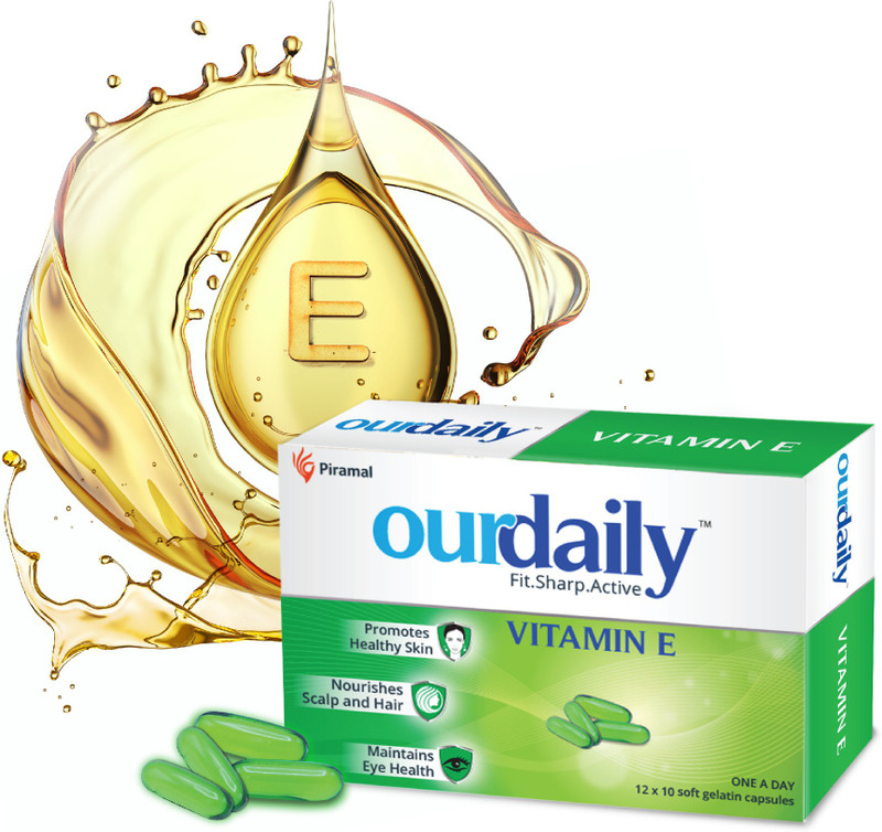 Ourdaily Vitamin E 400mg by Piramal for beautiful Skin, Healthy Hair and Eyes Capsules(12 x 10 Units)