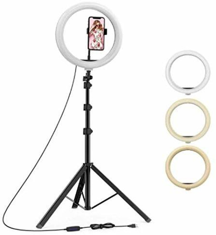 inayat 7 Feet Long Tripod Stand (84 Inch) with 10" LED Ring Light Combo for Tiktok MX Taka tak Instagram Reels YouTube vlogging Vigo Video Shooting and Recording with Mobile Phone Camera Clip Setup Ring Flash(White)