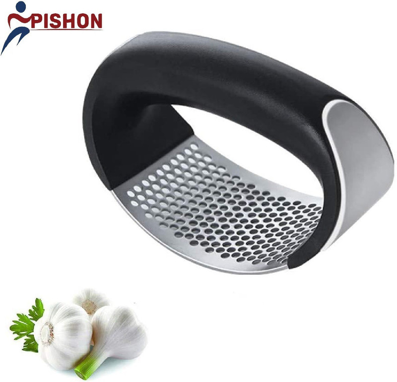 FIVANIO Stainless Steel and Plastic Portable Garlic Crusher Ginger Mincer Garlic Press(Black, Silver)