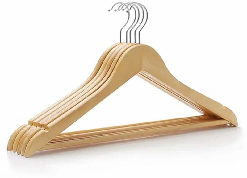 Ganpati Hangers with Non Slip Trouser Bar Wooden Dress Pack of 6 Hangers For Dress(Beige)