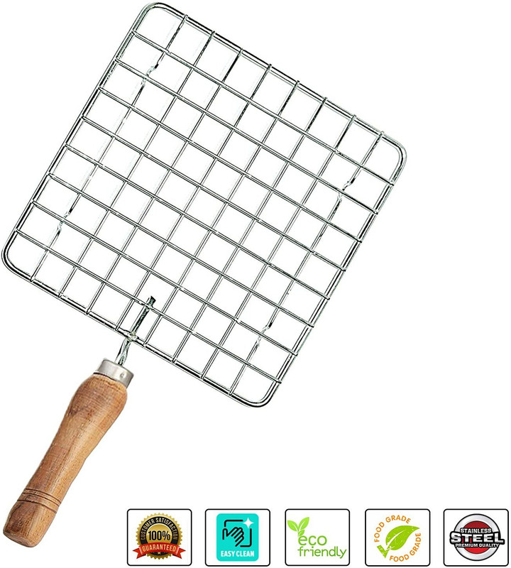 IKIS Square Stainless Steel Papad Jali, Paneer Grill, Roti Maker, Barbeque Jali Roaster Chapati Toast Grill Wooden Handle 1 kg Roaster(Silver)