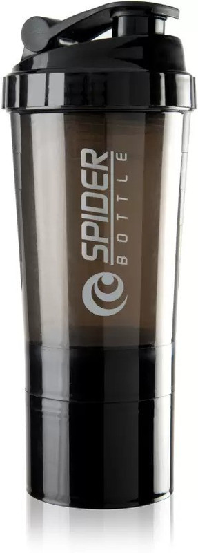 Maxterz Spider Gym Shaker Bottle Two Components for supplements and Vitamins 500 ml 500 ml Plastic Shaker(Pack of 1, Black)