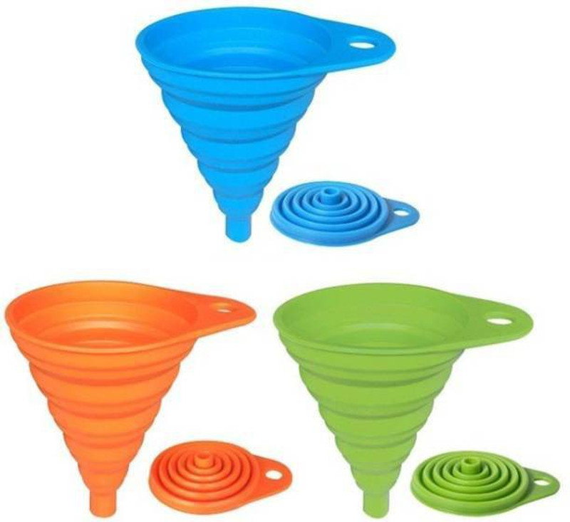 Varnee Silicone Collapsible Funnel,Funnel for Liquid Transfer As Oil,Water,Essential Oil,Shampoo,Sanitizer,Kitchen Tool Gadget Silicone Funnel(Green, Pack of 1)