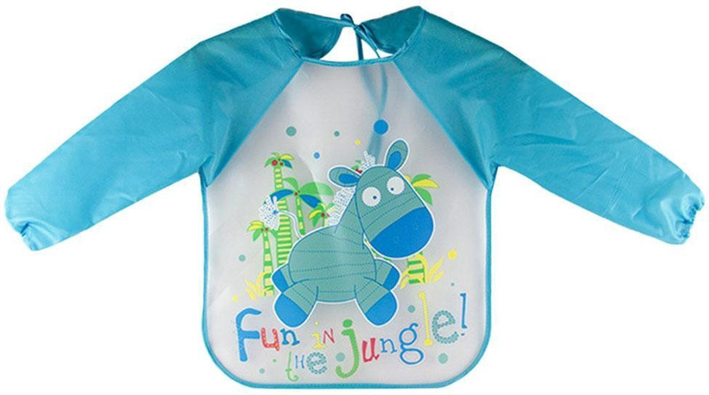 Little Warriors Quick Dry and Waterproof Full Sleeved Washable Waterproof Bib/Apron for Baby & Kids(Blue, White)