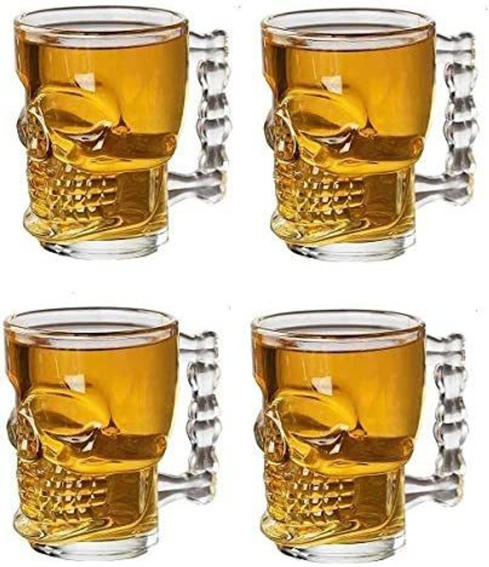 SEAHAVEN (Pack of 4) Skull Beer Mug Set of 4 Glass Beer Mug Glasses Halloween Skull Gothic Decor Whisky/Wine/Vodka Glass for Your Home Bar 520 ml Glass Set Beer Glass(520 ml, Glass, Clear)
