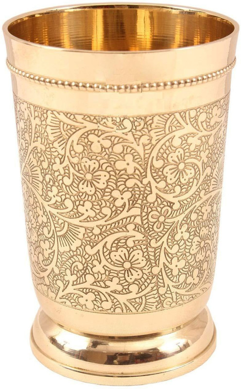 Inpala Etching Design 1 Glass Water/Juice Glass(300 ml, Brass, Gold)
