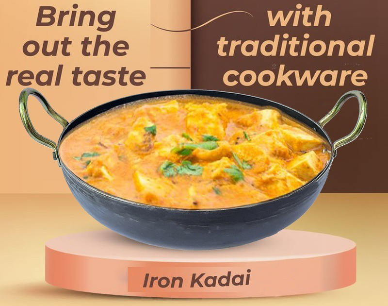 Navghar Premium Quality Iron Kadai/woks Pan Kadhai 24.1 cm diameter 2.52 L capacity(Iron)
